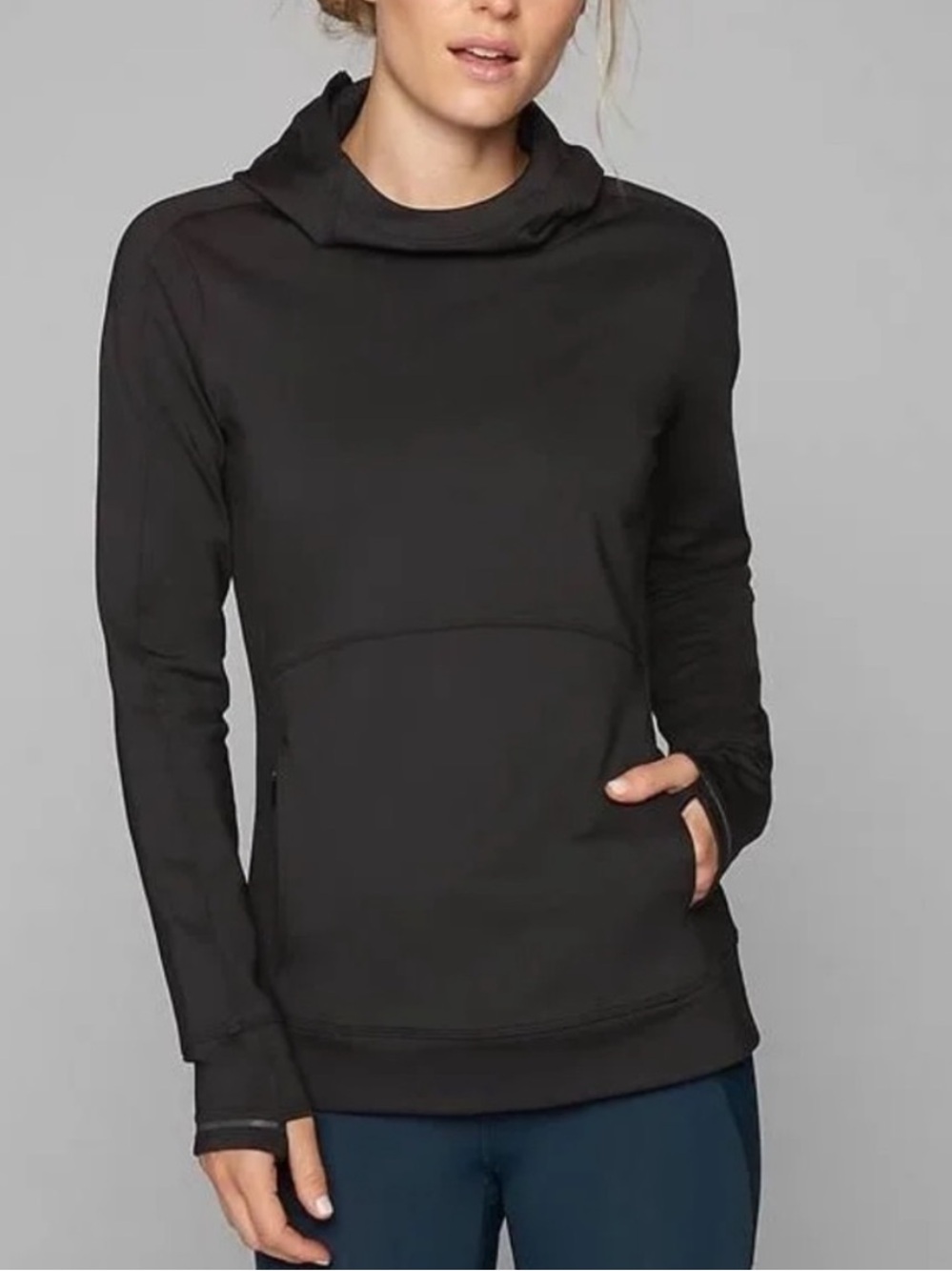 Athleta Stowe Hoodie 2.0 Black XXS activewear workout gym outdoor winter warm